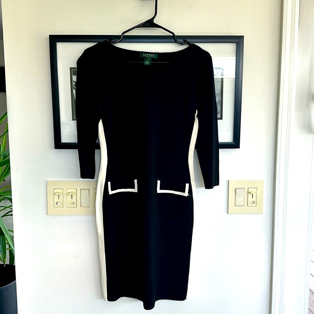 Lauren Ralph Lauren black white thick stripe midi dress size small